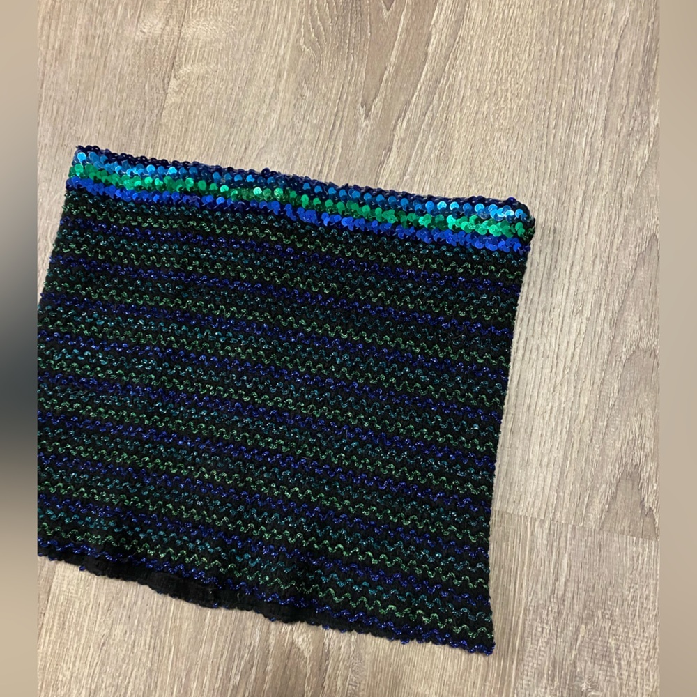 Vintage Avon Sequined Tube Top Strapless Blue Green Black Metallic One Size - Picture 5 of 5
